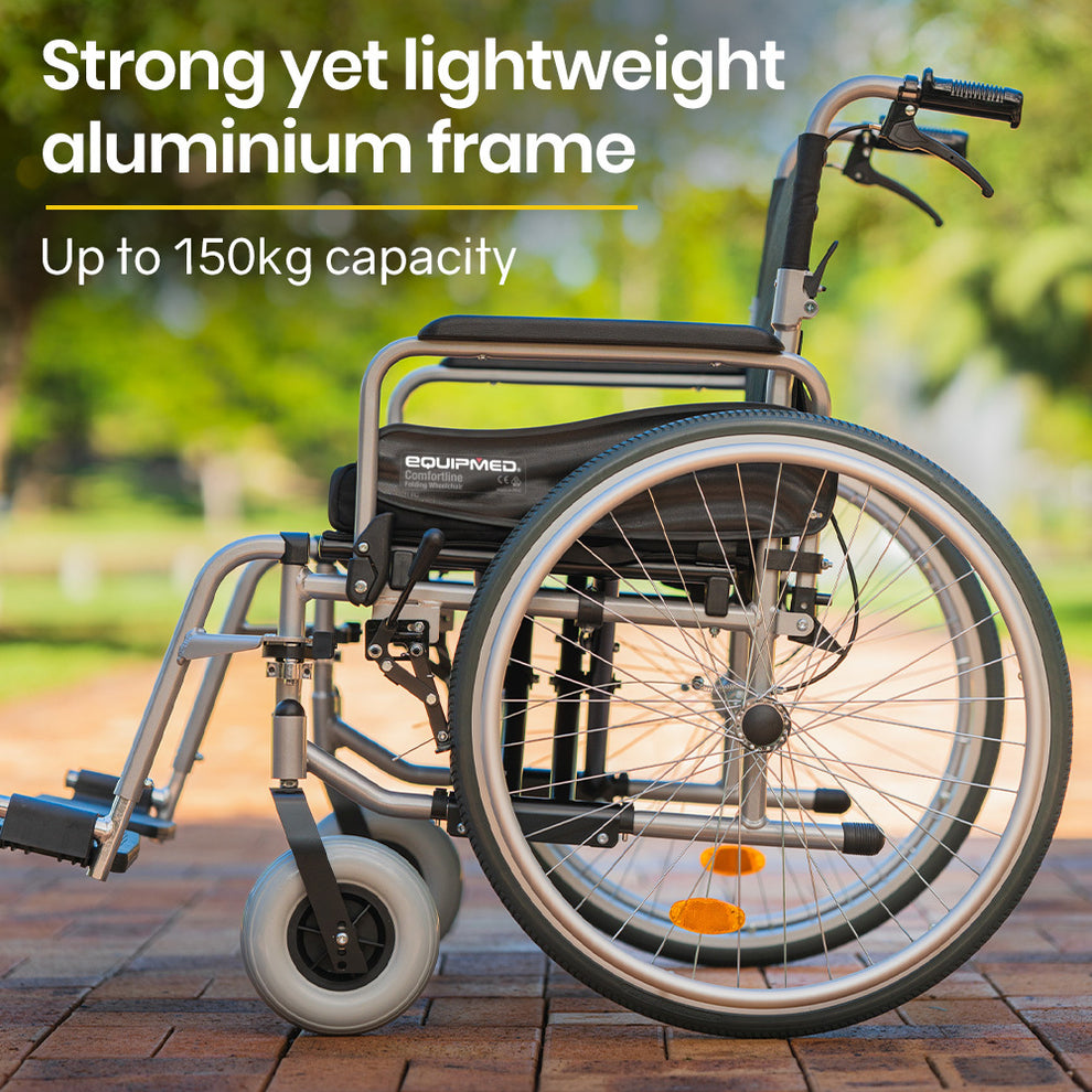 EQUIPMED Extra-Wide Folding Wheelchair, Aluminium Frame, 150kg Capacit ...